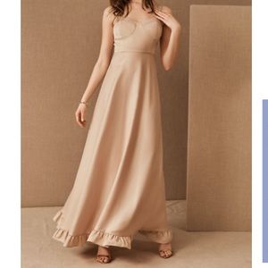 BHLDN by Anthropologie Tara Satin Ruffle Dress. Size 6. Color Oyster.